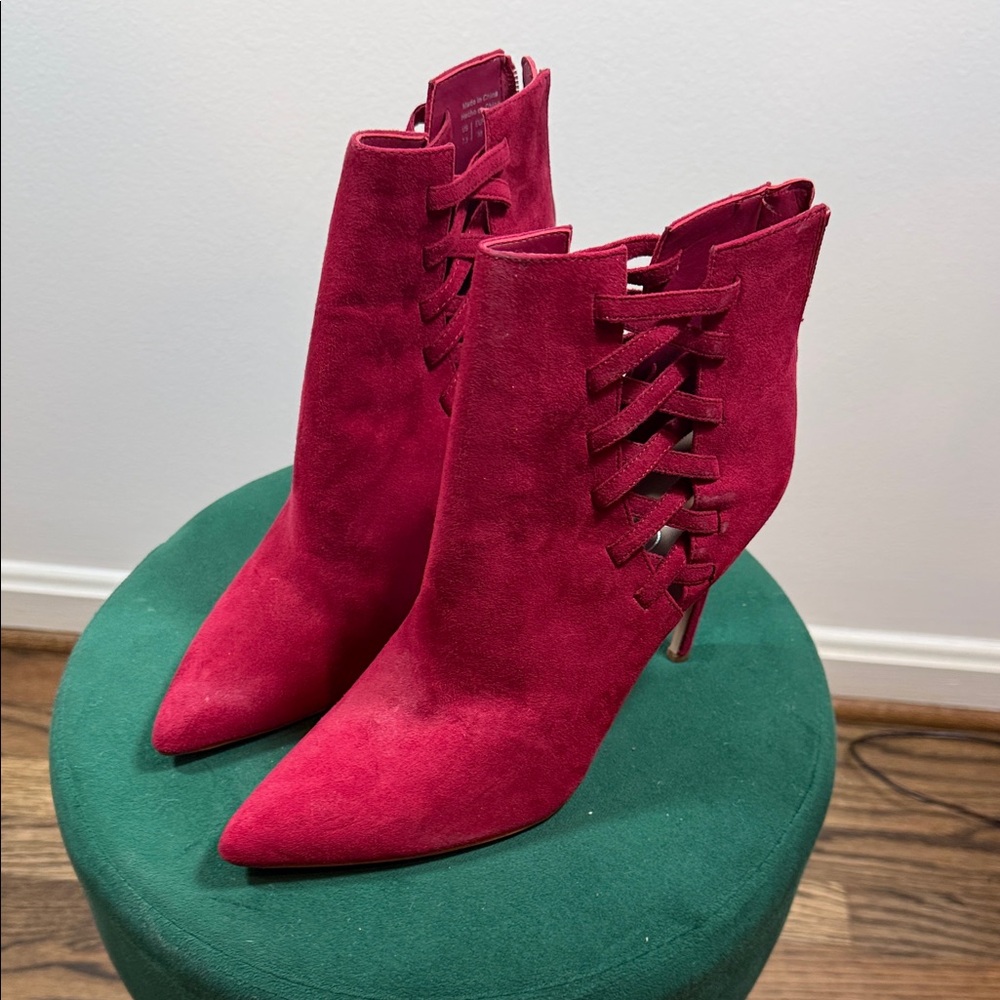 Aldo Red Suede Pointed Lace-Up Stiletto Ankle Boots